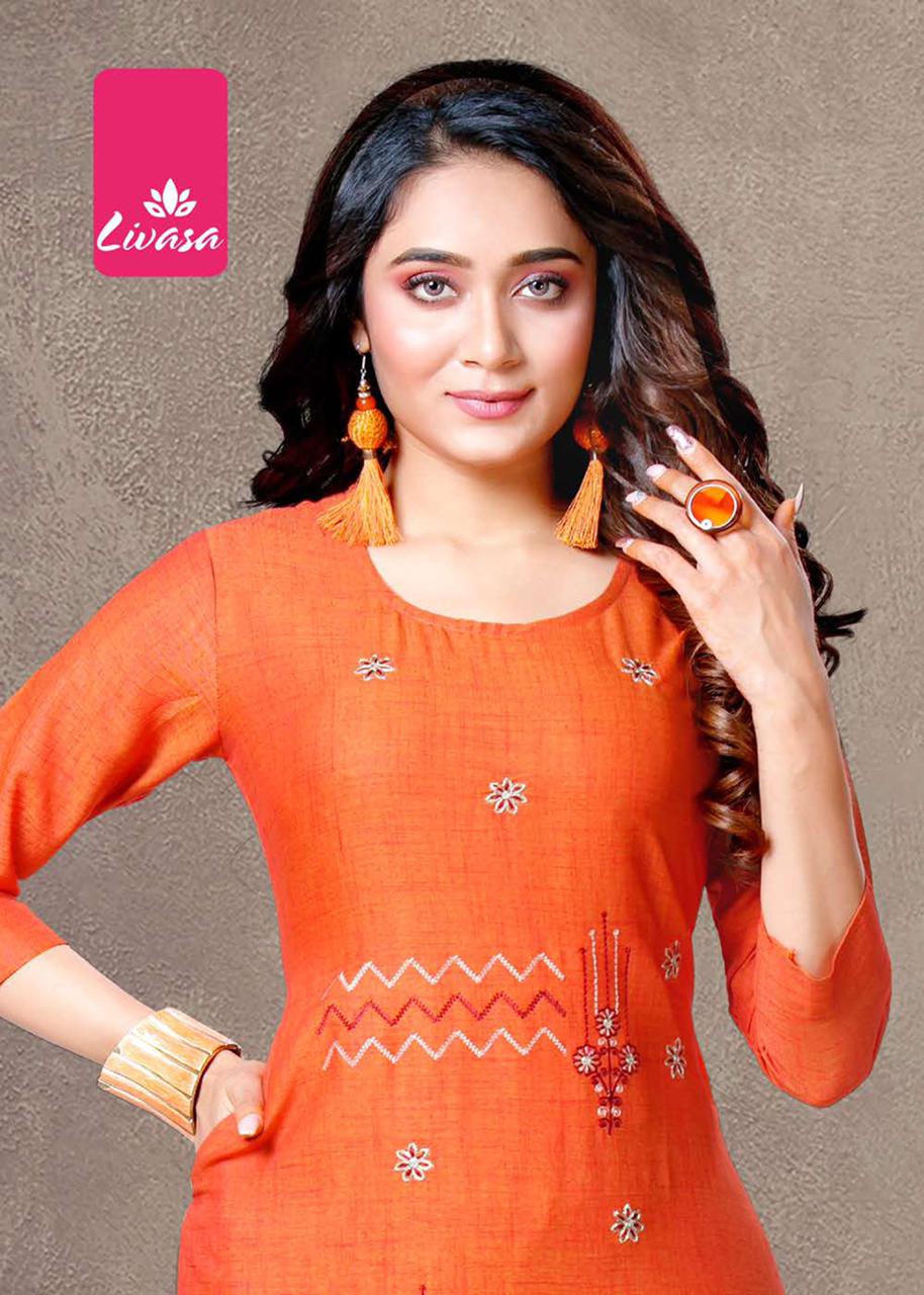 Livasa Sanchi Ethnic Wear Rayon Embroidery Design Fancy Latest Kurti Collection